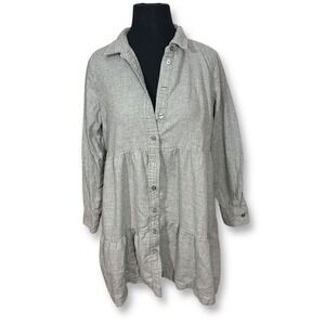 GAP Tiered Mini Shirt Dress Long Sleeve Button‎ Down Casual Gray S Petite